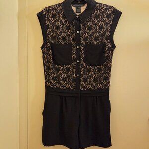 MARC BY MARC JACOBS Lace Overlay Black Romper, Silk (Size: 0)